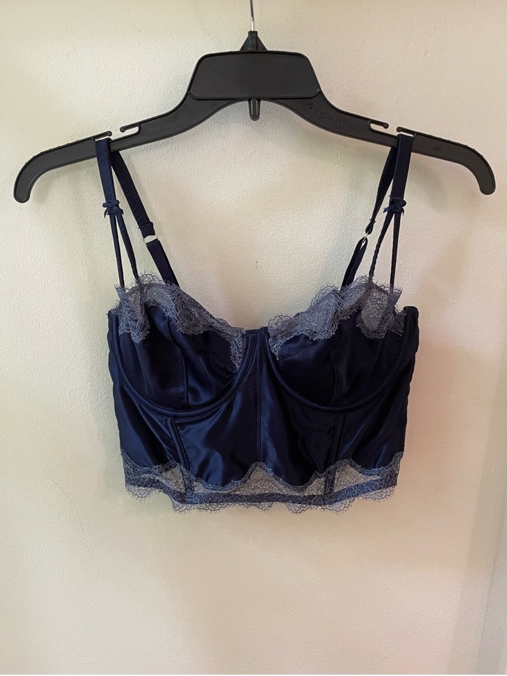 Victoria’s Secret | Silky Navy Corset Bustier Top with Lace Trim